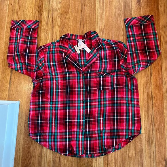 NWT Victoria Secret Ladies XL Long Sleeve Pajama Set Flannel Red Pink Plaid - Picture 10 of 14